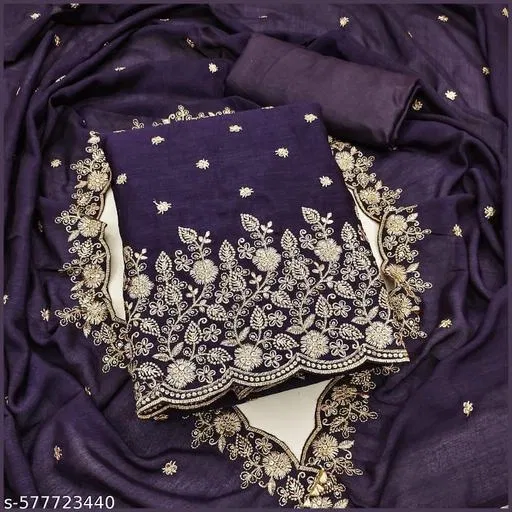 Embroidered Patiala Suits for Women (Purple, 7.05 meter (4XL)