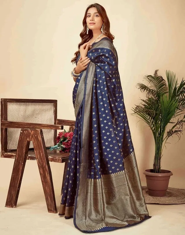 Silk Woven Design Saree for Women, Navy Blue (6.3 m)