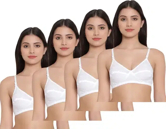Cotton Blend Non Padded Bra for Women (White, 38B) (Pack of 4)