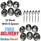 Stainless Steel 12 Pcs Bowls with 6 Pcs Spoon 