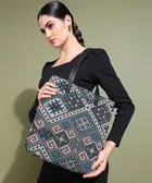 Jute Printed Handbag for Women (Multicolor)