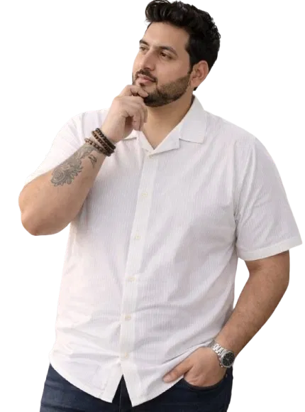Cotton Blend Solid Shirt for Men, Off White (6XL)