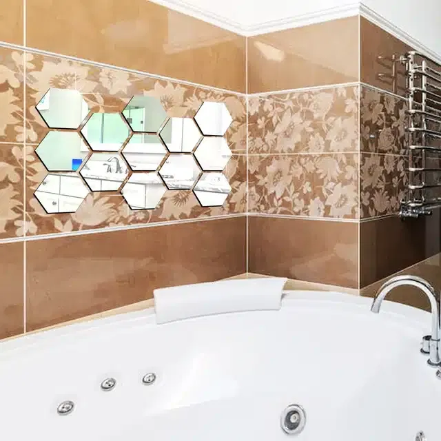 Acrylic Hexagon Shaped Wall Mirror Stickers (Silver, Pack of 13)