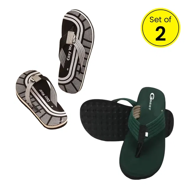 Slippers for Men, Pack of 2 (Green & Grey, 8)