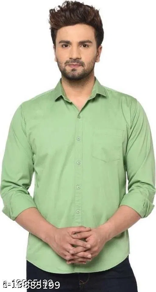 Cotton Blend Solid Shirts for Men, Green (M)