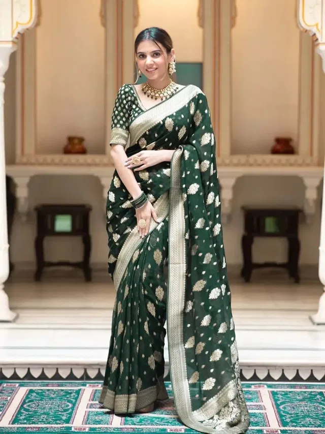 Banarasi Green Art Silk Printed Saree for Women