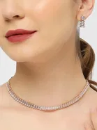 Minimalist Silver Crystal Necklace and Stud Earrings Set