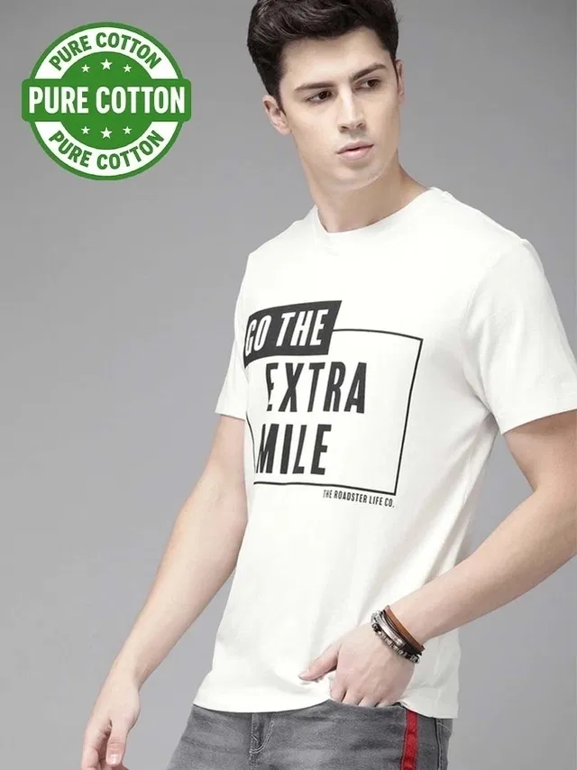 100% Cotton Round Neck Printed T-Shirt for Men (White, XXL)