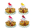 Metal Decorative Ganpati Haldi Kumkum Stand with 2 Roli Chawal Holder, Multicolor