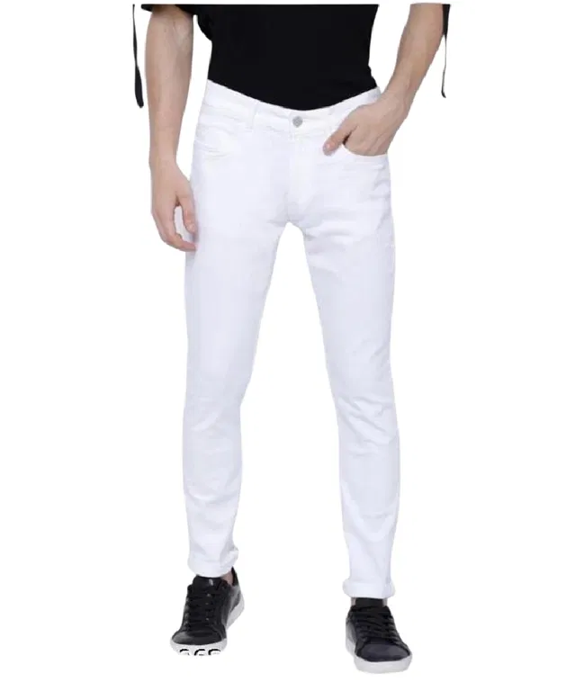 Denim Slim Fit Jeans for Men (White, 36)