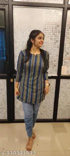 Poly Rayon Printed Kurti for Women 