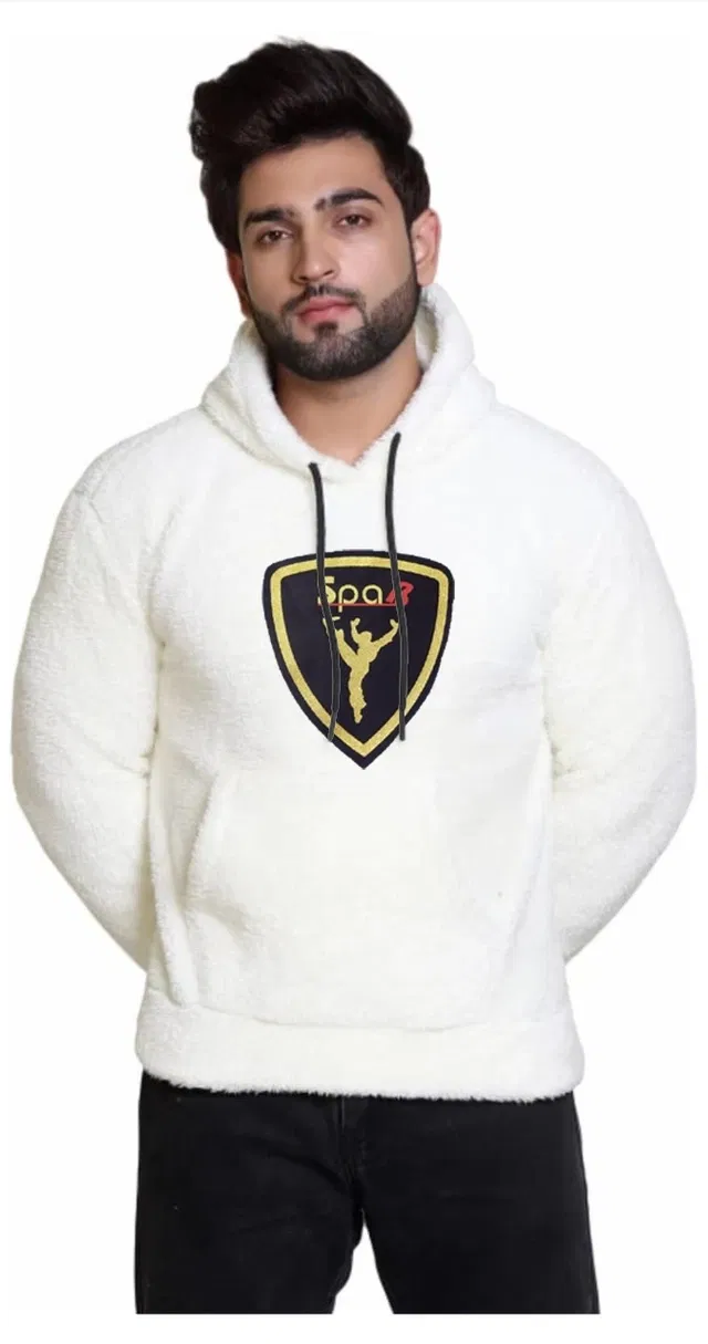 Wool Printed Hoodie for Men (White, XL)