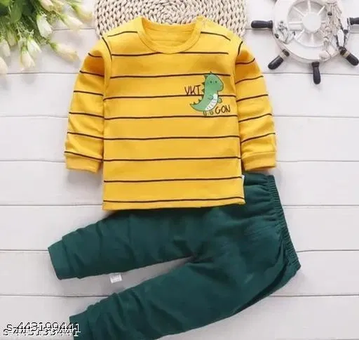 Hosiery Cotton Printed Clothing Set for Kids, Yellow (0-3 Months)