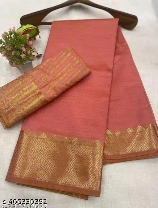 Cotton Silk Saree for Women (Peach)