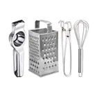 Oc9 Stainless Steel Lemon Squeezer & 4 in 1 Grater Or Slicer & Utility Pakkad & Egg Whisk Kitchen Tool Set 