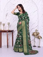Dola Silk Printed Saree for Women, Green 
