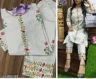 Khadi Cotton Embroidered Kurta with Pant for Women 