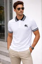 Casual Wear Polo Neck Cotton Blend T-Shirt for Men, White 
