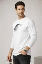 Polyester Printed T-shirt for Men, White 