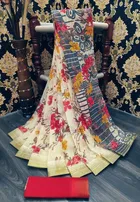 कनूड़ा प्रिंट्स फैंसी विमेंस लिनेन प्रिंटेड साड़ी 