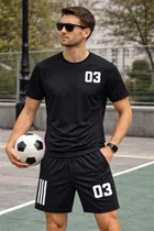 Poly Blend Printed TrackSuit for Men , Black 