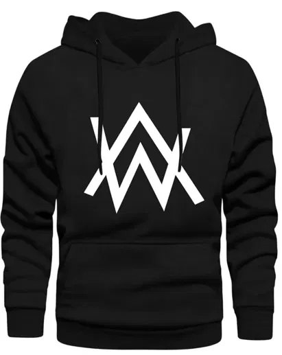AW Printed Fleece Hoodie for men Fleece Hoodie, Black (XXL)