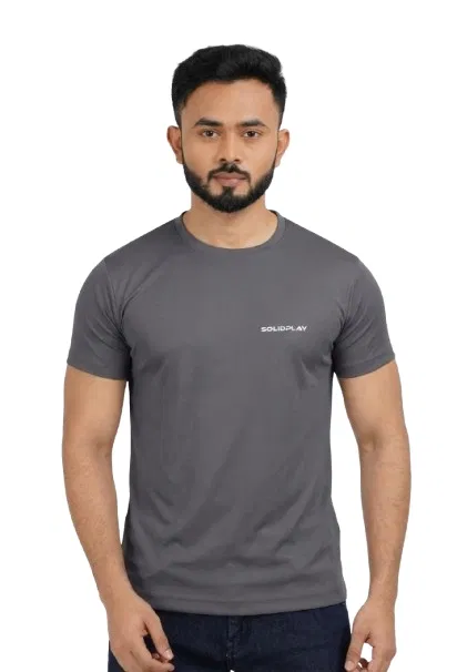 Polyester Printed T-Shirt for Men, Grey (M)