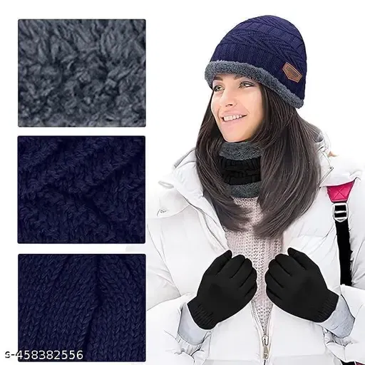 Spun Acrylic Solid Cap for Women (Blue, Set of 2)