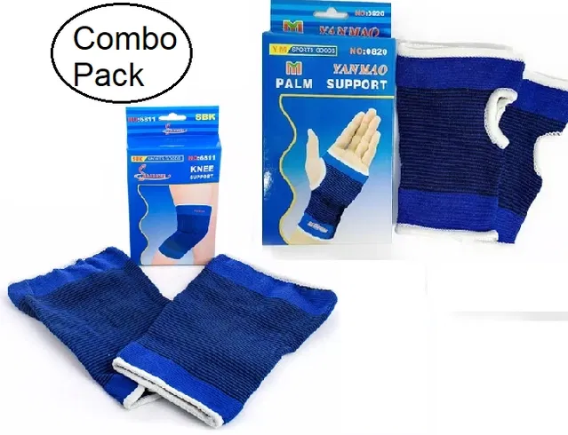 Combo of Flexible Wrist-Palm & Knee Support Braces for Men & Women (Blue, Set of 2)