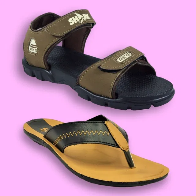 Slipper with Sandals for Men (Multicolor, 8) (Pack of 2)