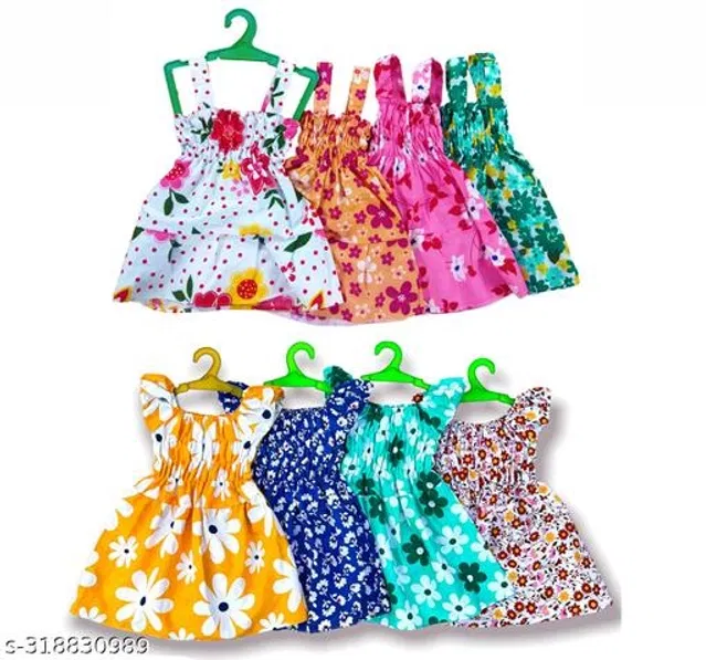 Cotton Frocks for Girls (Multicolor, 6-12 Months) (Pack of 8)