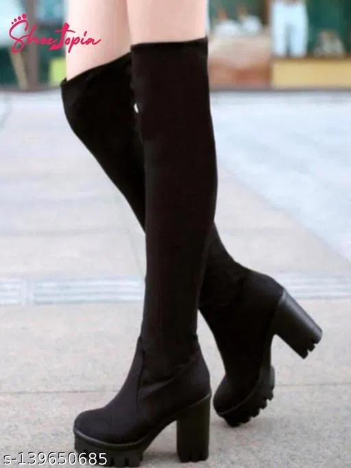 Shoetopia Solid Suede Boots Black (8)