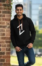 Fleece Printed Hoodie for Men, Black 