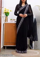 Georgette Saree for Women, Black 