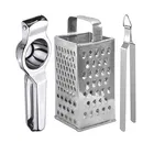 Oc9 Stainless Steel Lemon Squeezer & 4 in 1 Grater Slicer & Roti Chimta Kitchen Tool Set 