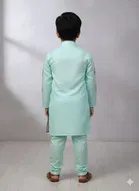 Silk Blend Printed Kurta & Payjama Set For Boys, Green 