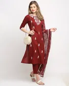 Cotton Cambric Embroidered Kurta Set for Women 