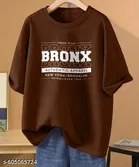 Cotton Blend Printed T-shirt for Women, Brown 