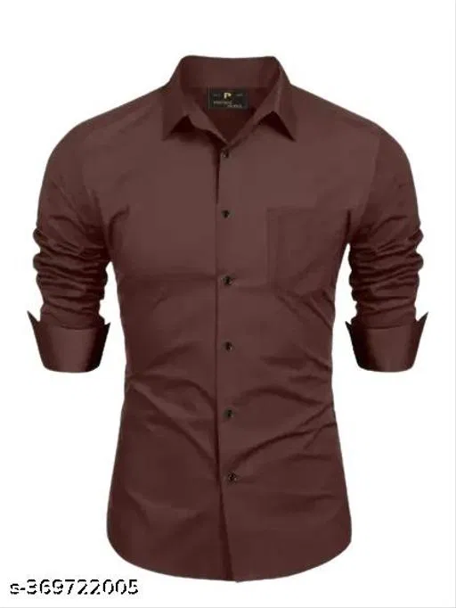 Solid Cotton Blend Shirt Fabric for Men (Brown, XL)