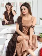 Satin Solid Nightdress for Women (Brown, M)