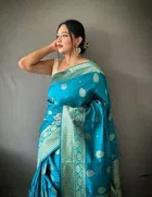 Litchi Silk Botanical Saree for Women, Blue 