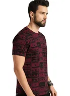 Polyester Printed T-Shirt for Men, Maroon 
