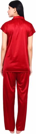 Satin Solid Nightsuit Set for Women 
