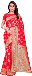 Silk Woven Design Saree for Women, Red 