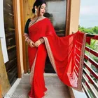 Georgette Embroidered Saree for Women (Red, 6 m)