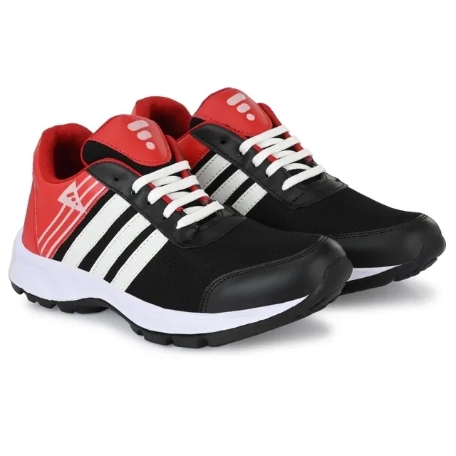 Densu Sports Shoes for Men (Black & Red, 8) Red Eva