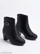 Shoetopia Solid Pu Mid-Top Boots Black 