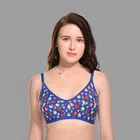 Hosiery Printed Non-Padded Bra for Women (Blue, 28)