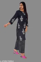 Rayon Printed Kurti with Palazzo for Women (Multicolor, M)