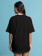 Cotton Blend Printed T-shirt for Women, Black 